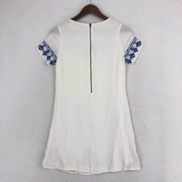 Lulus Women's Size X-Small Tale To Tell Blue Ivory White Short Sleeve Mini Dress - Picture 9 of 10